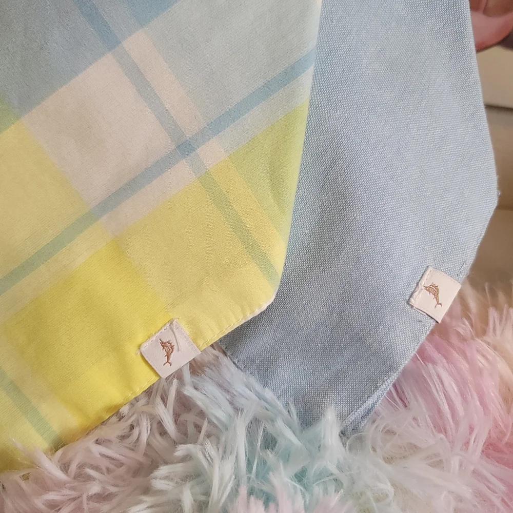 Tommy Bahama Pet Bandana 2 Pack Dogs One Size Blue & Blue & Yellow Plaid New